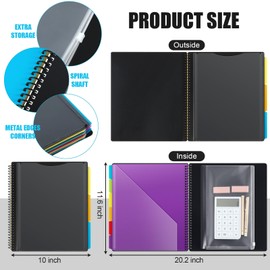 Yeaqee 8 Pack 24 Pocket Project Organizer Spiral Multi Pocket Folders Binder Organizer with Dividers Writable Tabs Zipper Pouch, Letter Size Plastic Folders for School Office