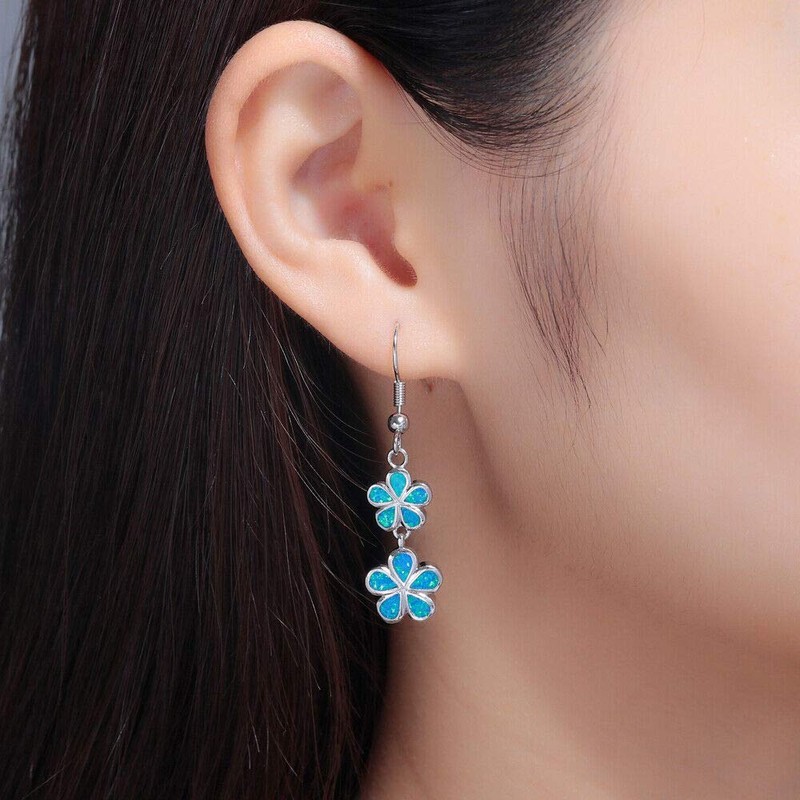 CiNily Flower Dangle Drop Earrings Blue Opal Earrings for Women