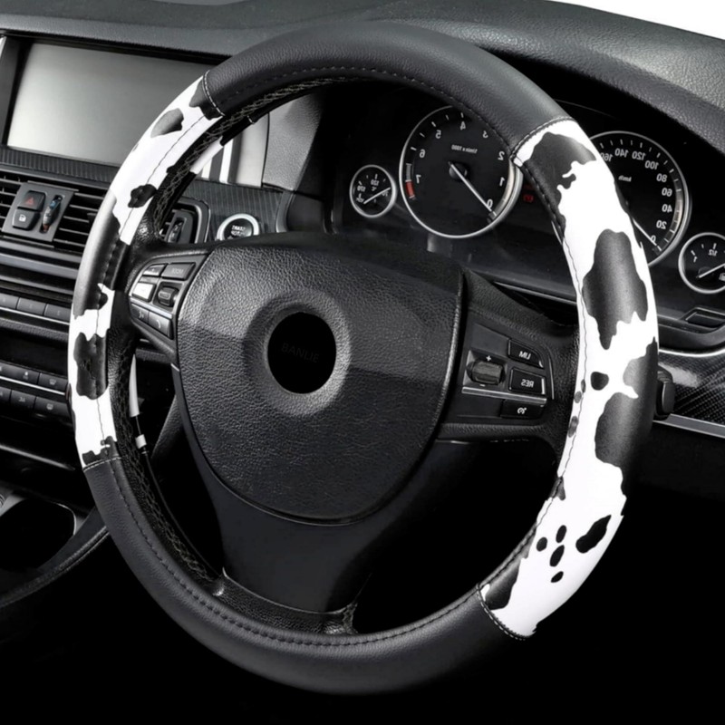 Cow Print Steering Wheel Cover, Universal 15 Inch Cute Steering