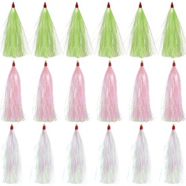 Fishing Bucktail Teasers Kit, 10/18pcs Mylar Flash Teaser Tail Fishing Teaser Lures Mylar Bucktail Teasers Skirts for Flounder Rig Saltwater Fishing 3 Colors