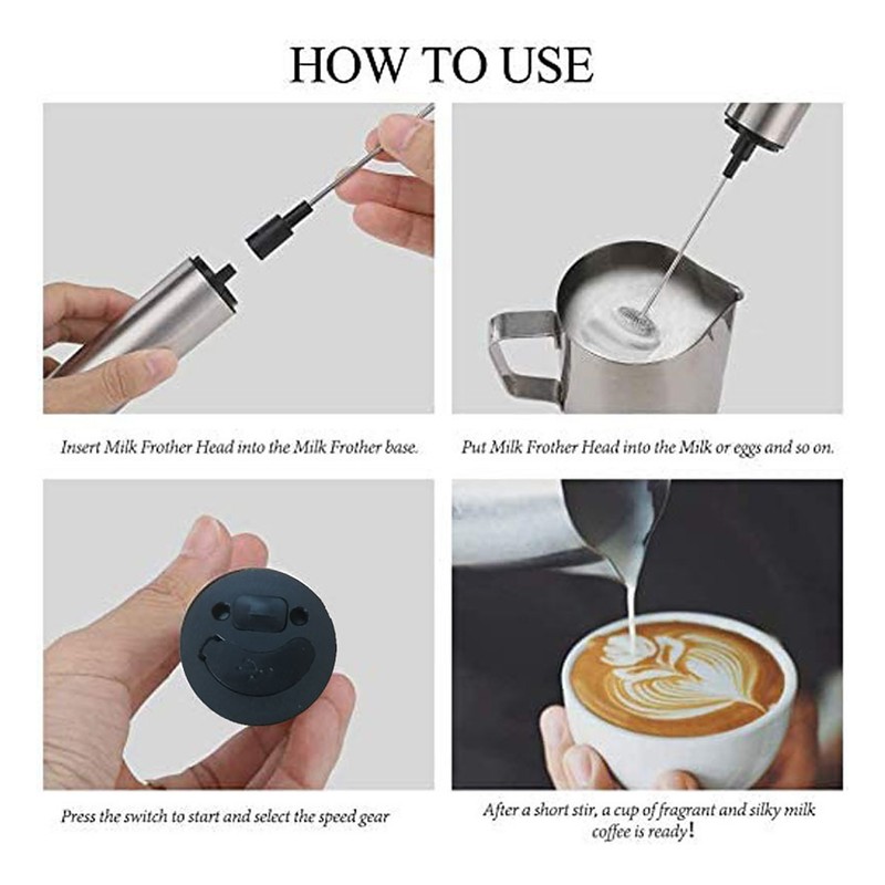 Stainless Steel Electric Milk Frother Handheld Egg Beater USB Charging