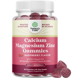 Calcium Magnesium Zinc Gummies - Magnesium Zinc Calcium Supplement Gummies with Vitamin D3 for Teeth and Bone Health - Certified Kosher Non-GMO Gelatin Free & Vegetarian Friendly (1 Month Supply)