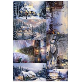 Rice Paper for Decoupage A4, Craft Paper, Decoupage Paper Vintage, Winter Landscape Paper, Christmas Decoupage Paper for Crafts (Winter Collage - 2 Sheets)