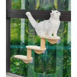 Cat Window Ladder 3-Levels for Indoor Cats Climbing Wood Window Shelf Cats Play and Watch Birds