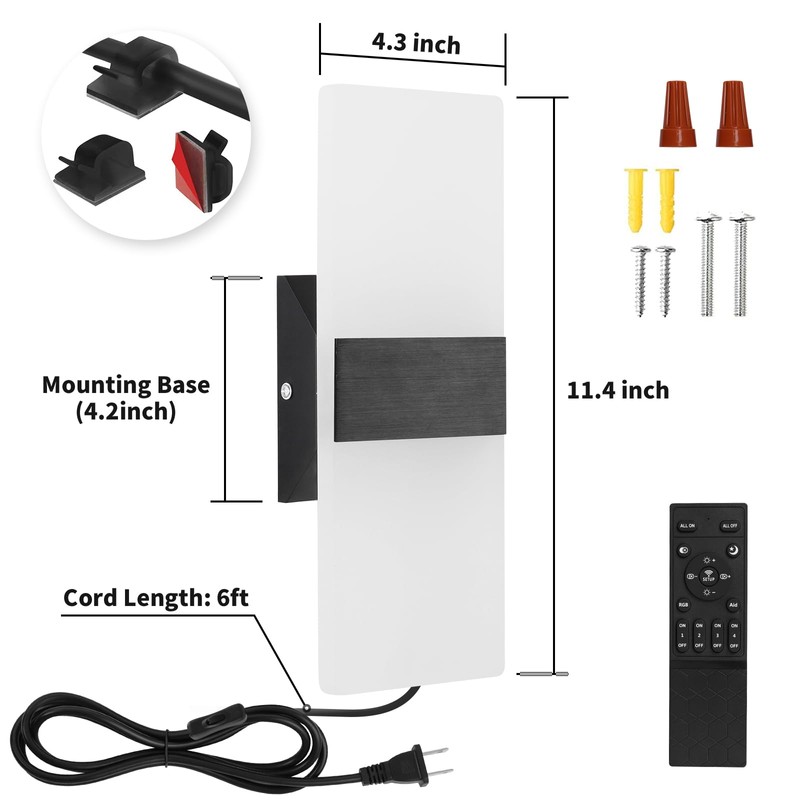 GOODATE Plug in Wall Sconces with Stepless Adjustable 3000K-6500K Colors