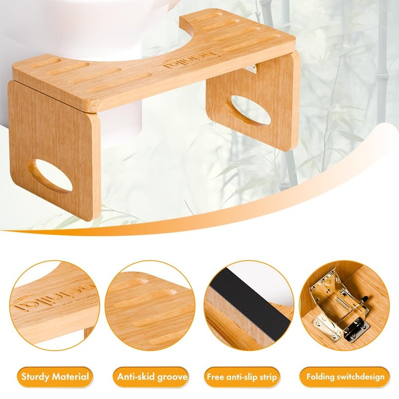 Beinilai Foldable Toilet Stool,7 Inches Poop Stool for Bathroom,Bamboo Toilet