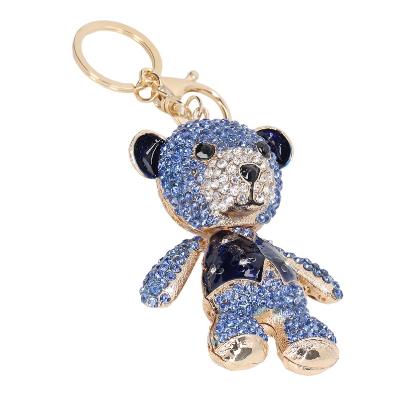 Bear Keychain Electroplate Long Bright Rhinestones Bear Keychain with Hook