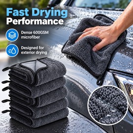 Microfiber Car Wash Towels for Auto Detailing – 600GSM Ultra-Absorbent Cleaning & Drying Cloths for Cars, 30x40cm, 5 Pack