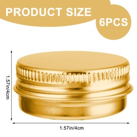 WLLHYF 6 Pack 0.5 oz Metal Round Aluminum Tin Jar Containers with Screw Lid Leak Mini Proof Refillable Bottle Salve Tins Lip Balm Lotion Spice Cream Box for Cosmetic (Gold)