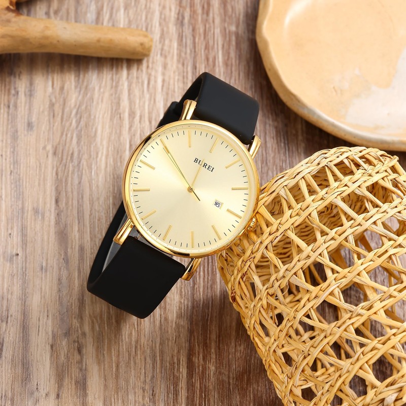 BUREI Men's Wristwatch, Simple, Analog, Waterproof, Quartz, Date, Ultra-thin, Lightweight,