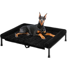 Veehoo Cooling Elevated Dog Bed with Fluffy Plush Cushion, Washable Raised Dog Beds with Removable Bolster, Breathable Mesh, No-Slip Feet, Heavy Duty Pet Cot for Large Dogs, 59 x 37 inches, Black