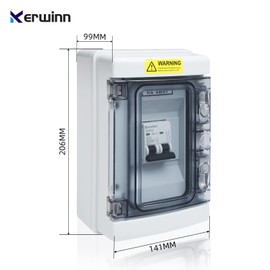 Miniature Circuit Breaker Box Cover,63A 400V Solar Panel Switch Outdoor DC Solar Disconnect Switch with DIN Rail Wiring Terminal and Waterproof Connector