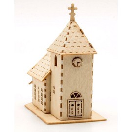 modellbahn-exklusiv House Set with Church, Lasercut Construction Kit for 6 Buildings, Track T, 1:450