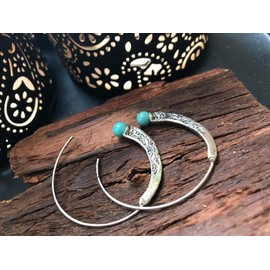 Decorated turquoise hoop earrings: earrings in Bali style