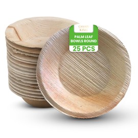 Canape King 25 pcs Disposable Palm Leaf Bowls | Eco-Friendly 2.7'' (7cm) Round Dessert Serving Bowl | Biodegradable Wooden Bowl for Hot & Cold Food | Heavy-Duty Salad Bowls