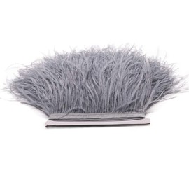 FEARAFTS 2 Yards Natural Fluffy Ostrich Feathers Trims Fringe Ribbon for Dress Sewing Crafts Wedding Decorations (Silver gray)