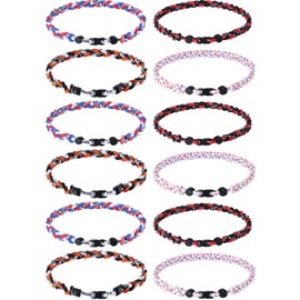 Jexine 12 Pcs Softball Baseball Necklaces for Boys Baseball Rope Necklace 3 Rope Braided Tornado Titanium Sports Softball Gifts for Team Girls (Multicolor)