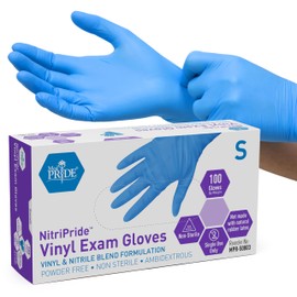 MED PRIDE Disposable Powder Free Non Latex Single Use Medical Exam Gloves, Nitrile Vinyl Blend for Cleaning and Food Handling (Small 100)