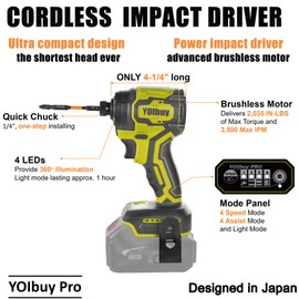 YOIbuy Cordless Impact Driver 1/4 inch, Compact and Lightweight Impact drill, Compatible with Dewalt 20V Batteries, High Torque Impact Driver with 4-Speed for Professional and DIY works (Tool Only)