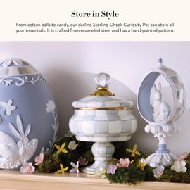 MACKENZIE-CHILDS Enamel Curiosity Pot, Decorative Container for Home Decor, Gray-and-White Sterling Check