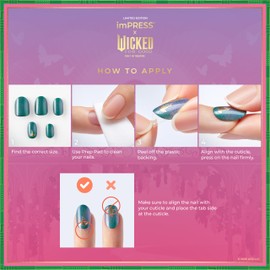 imPRESS X WICKED: FOR GOOD Press On Nails, â€˜A Story of Two Halvesâ€™, Green, Short Oval, New Improved Adhesive, Up To 10 Day Hold, Includes 30 Fake Nails, 1 Prep Pad, 1 Manicure Stick, 1 Mini File