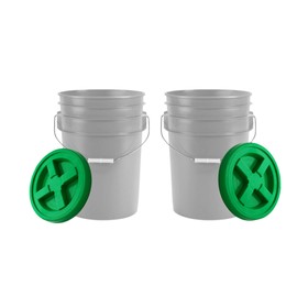 House Naturals 6 Gallon Food Grade Bucket Pail with Green Air Tight Screw on Lid (Pack of 2) BPA Free Made in USA Container