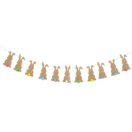 Whaline Pancarta de fieltro de conejo de Pascua con cuerda, 11 unidades, guirnalda colorida de cola premontada, decoración colgante de conejo de primavera para el hogar, decoración de telón de fondo