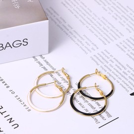 Flongo Enamel Hoop Earrings for Women: Chunky Black 925 Sterling Silver Hypoallergenic Stainless Steel Christmas New Year Jewelry Gift for Girls Women