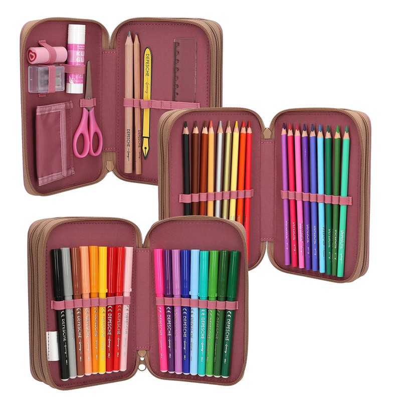 TOPModel Floral 3-Compartment Pencil Case with Pens