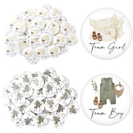 JarThenaAMCS 50Pcs Baby Clothes Gender Reveal Button Pin Team Girl Boy Button Cute Metal Pin Badge for Baby Shower Party Favor Game Supplies, 1.5 Inch