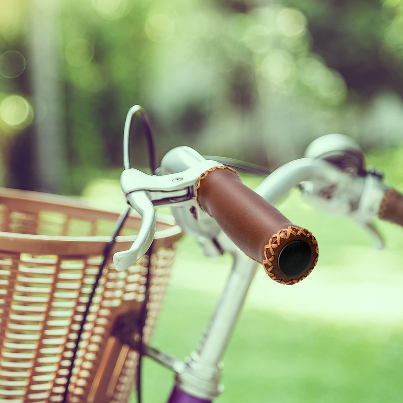 SOLODRIVE Bicycle Grips Leather, Vinyl Bicycle Handlebar Grips Leather, Hand-Stitched