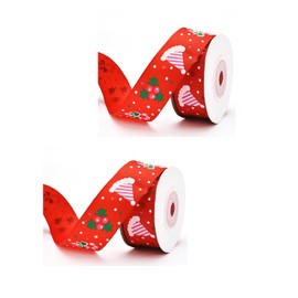 BEUMPAQT 10 Yards 1Inch Christmas Gift Ribbons, Festival Printed Grosgrain Satin Fabric Ribbon for Xmas Gift Wrapping Holiday Party Hair Bow Clips Sewing Wedding DIY Crafts Decoration, 2 Rolls (Red)