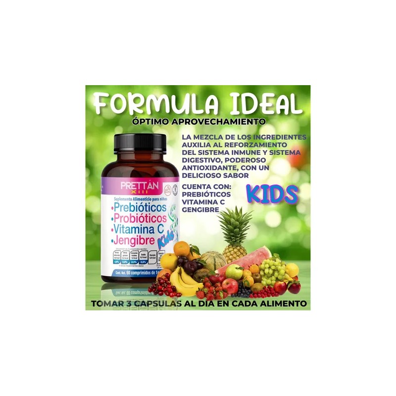 Probioticos Niños Vitamina Prettan Tabletas Sabores Naranja Uva Cereza