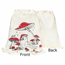 MOSITU Red Mushroom Drawstring Backpack Cute Frog Drawstring Bag Vintage Aesthetics Cotton Canvas Backpack for Women Gift Sport Gym String Bag Beach Sack Bag Travel Sackpack