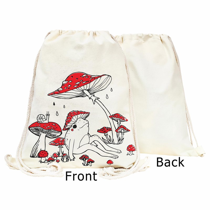 MOSITU Red Mushroom Drawstring Backpack Cute Frog Drawstring Bag Vintage