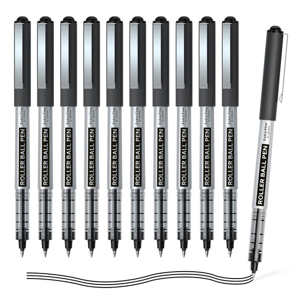Shuttle Art Rollerball Pens, 10 Pack Black Liquid Ink Pens,