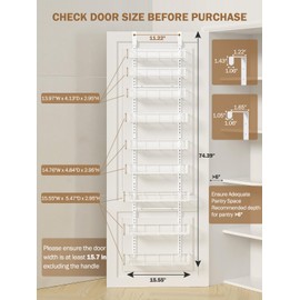 Delamu 9-Tier Over the Door Pantry Organizer with Acrylic Panel, Pantry Organization and Storage, White Hanging Basket Wall Spice Rack Seasoning Shelves, Home Kitchen Bedroom Bathroom House Essentials