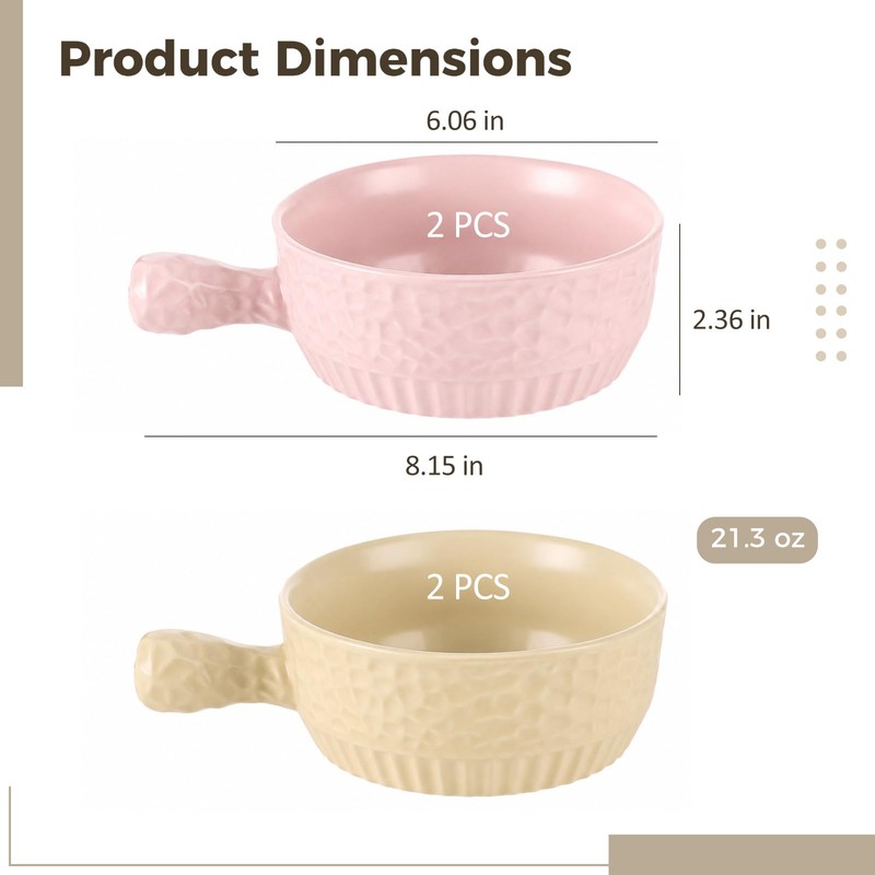 4 Pcs French Onion Soup Bowls with Handles, 21.3 oz