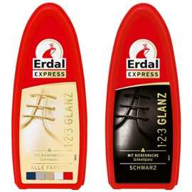 Erdal Express Set 1, 2, 3 Gloss Sponge Colourless & Black with Beeswax Quick Shine (Pack of 2), All colours