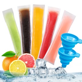 100 Pack DIY Disposable Ice Pop Bags Popsicle Molds Bags Mold Bags Homemade ice lolly Bags with Silicone Funnels Freeze Snacks Freezer Tubes (8x2")