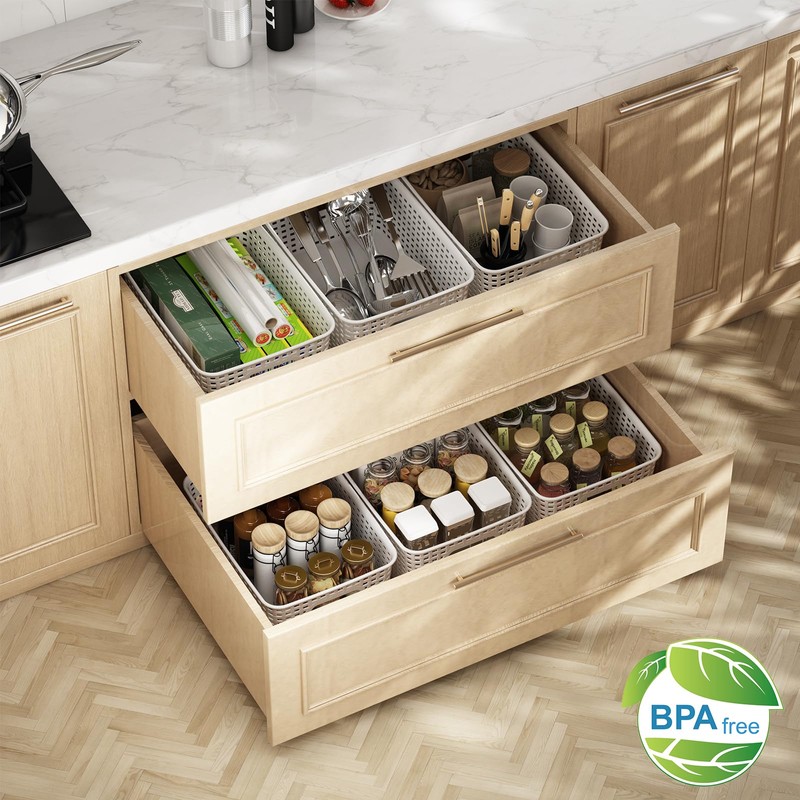 Plastic Storage Basket with Lids 12 Pack Stackable Storage Bins