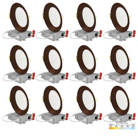 NUWATT 12 Pack 4 Inch Ultra-Thin Bronze LED Recessed Lighting, 5CCT 2700K/3000K/3500K/4000K/5000K Selectable, 630 Lumens, IC Rated, Dimmable Canless Wafer Light, Slim Panel Light, Metal J-Box, ETL