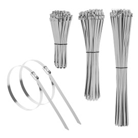 Armpow 300pcs 150mm+250mm+350mm Metal Cable Zip Ties 300 lbs Tensile Strength 304 Stainless Steel Multi-Purpose Heavy Duty Self-Locking Cable Ties for Exhaust Wrap, Indoor and Outdoor