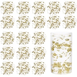 DomeStar 20PCS Gold Floating Beads for Centerpieces Vases, Floating Faux Pearls Strings and 4,000PCS Gel Beads for Vase Fillers Wedding, Party Event Table Centerpiece DIY Garland Decor