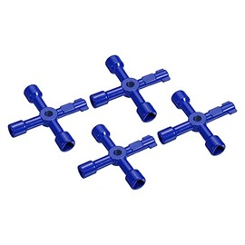 PATIKIL Llave cruzada universal multifuncional, paquete de 4 llaves de aleación de zinc de 4 vías para medidor de agua de gas para válvula de fontanería de gabinete eléctrico, color azul