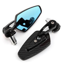 7/8'' Motorcycle End Bar Mirror 22mm Rearview Mirror Universal Motorbike Side Mirror (Carbon Black mirror -Blue Lens)