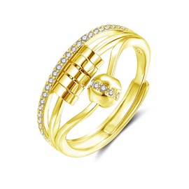 Deyanse Silver Fidget Ring for Women, 925 Sterling Silver Anxiety Ring, Adjustable Thumb Rings for Anxiety Relieving, Anti-Anxiety Rings with Beads & Zirconia, Unisex Stressring with Jewellery Box