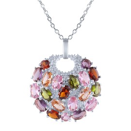 Mecool Crystal Pendant Necklace Colourful Silver Cubic Zirconia Necklace Multi-Stone Round Disc Necklaces for Women | Ladies Necklace Pendant | Birthday Necklace for Women