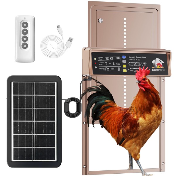 IBKINXX Automatic Chicken Coop Door Solar Powered with Timer &