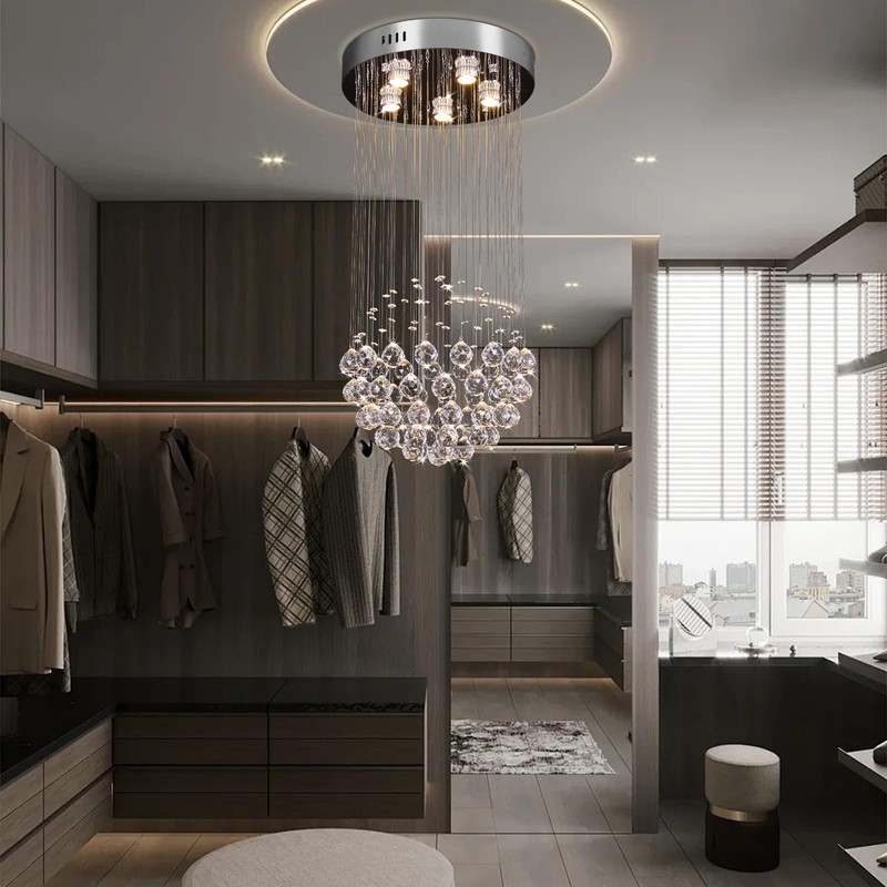 CLAIRDAI Crystal Chandeliers Modern Crystal Round Raindrop Chandelier Lighting Flush